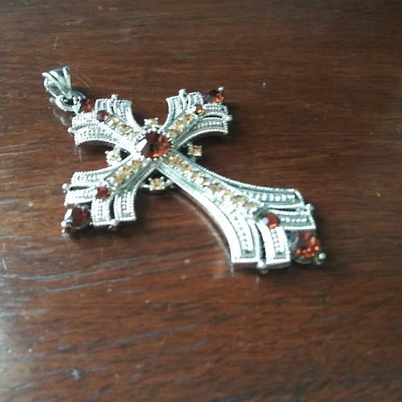 Vintage cross with orange crystals pendant - Picture 8 of 8